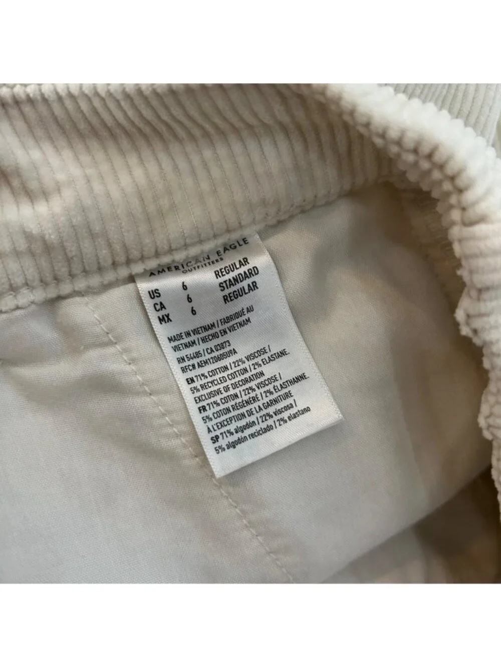 American Eagle Ivory Corduroy Wide Leg Pants Size 6 Women's